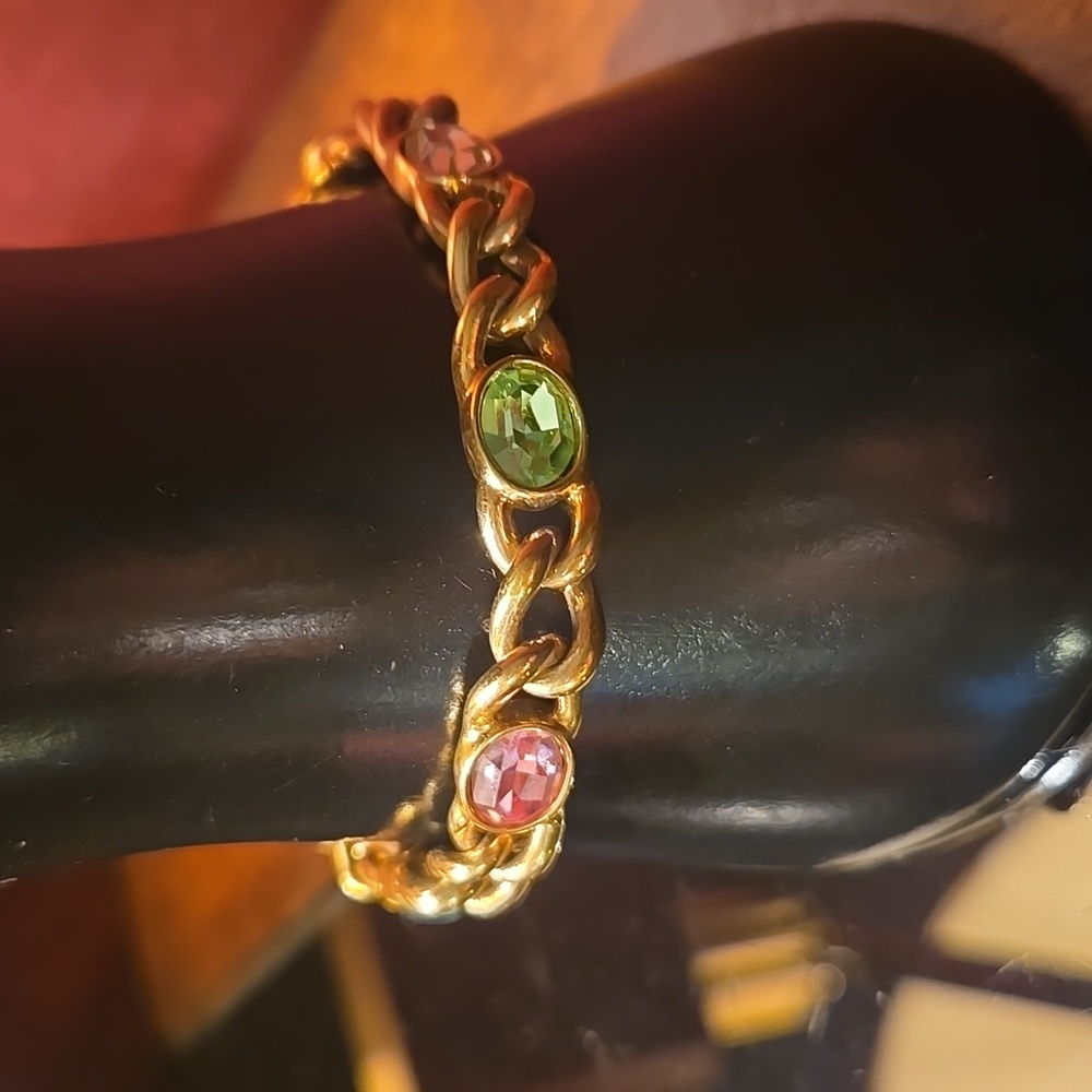 Vintage Swarovski Swan Logo Gold-tone Multi-color Crystal Chain Bracelet 7.25" - Picture 8 of 13
